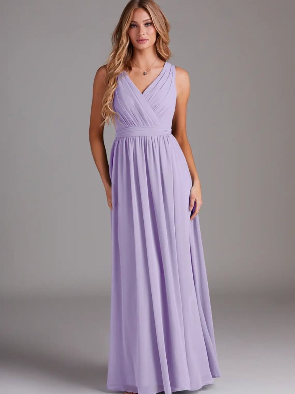 Azazie Lavender Lilac Pastel Waist Tie Maxi Dress Sz A10